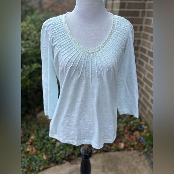 Chico's Light Blue Pleated 3/4 Sleeve Blouse size S - Picture 1 of 7